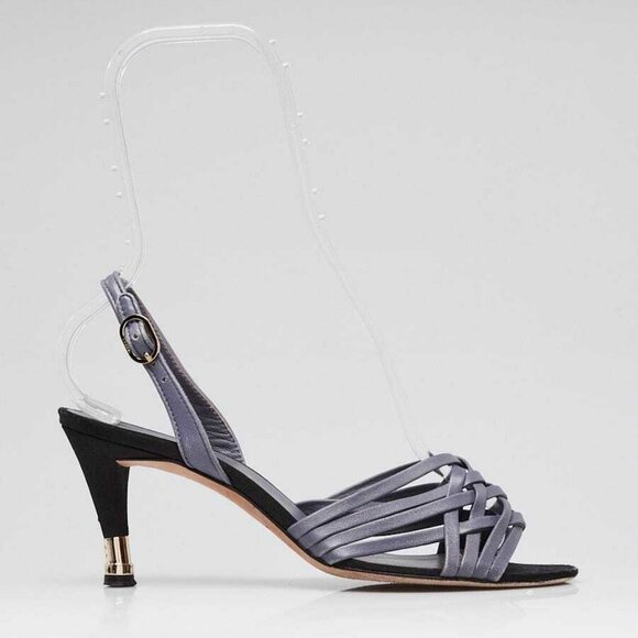 Chanel Grey Leather Strappy Sling Back Heels Size 7/37.5 - Picture 4 of 5
